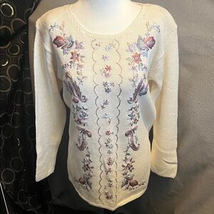 Floral Embroidered Cream Sweater